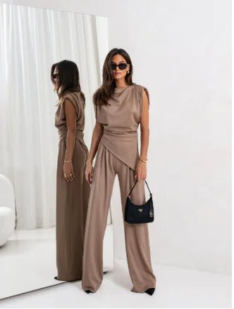 Elegant Women's Summer Two - Piece Set with Wide Pants - Sentiments