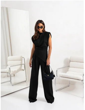 Elegant Women's Summer Two - Piece Set with Wide Pants - Sentiments