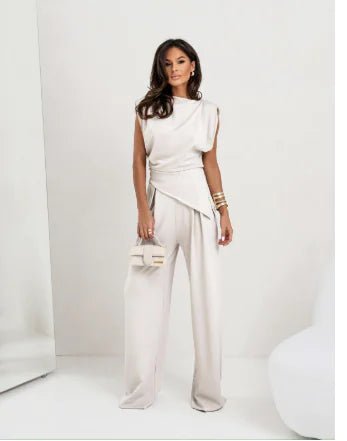 Elegant Women's Summer Two - Piece Set with Wide Pants - Sentiments
