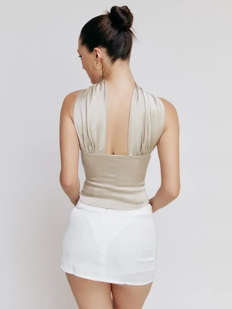 Halter Backless Satin Crop Top - Sentiments