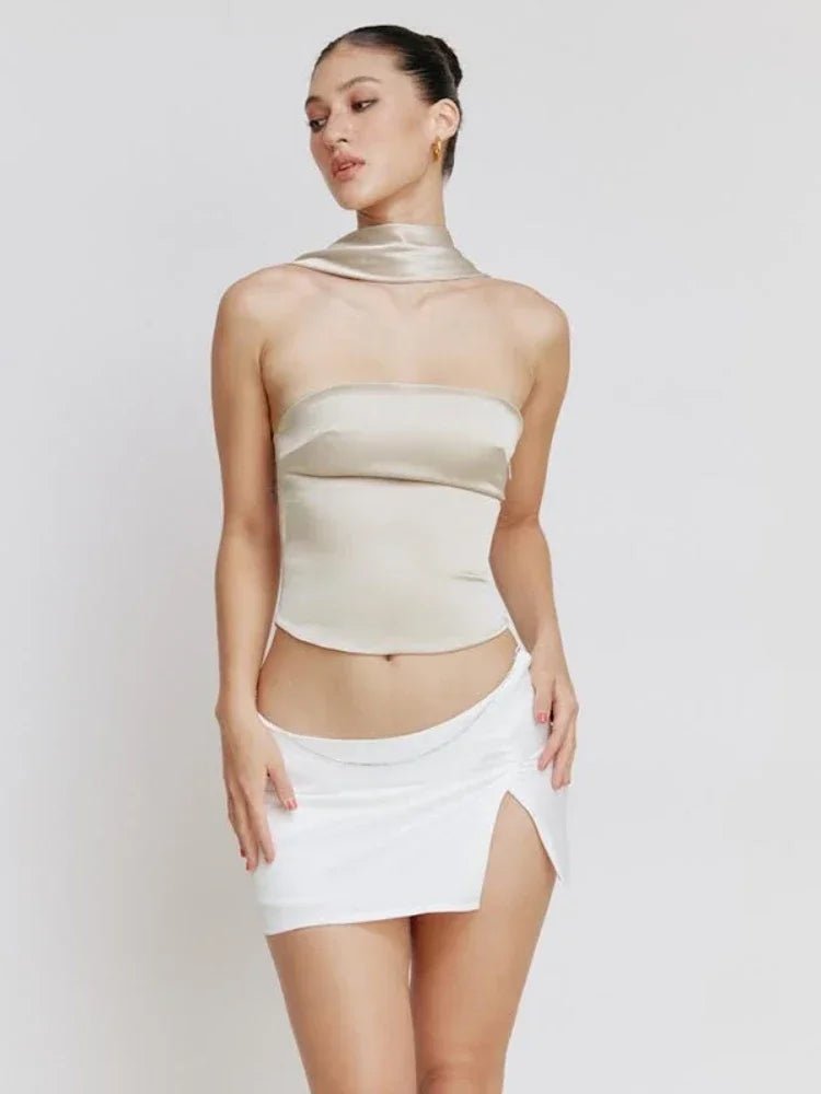 Halter Backless Satin Crop Top - Sentiments