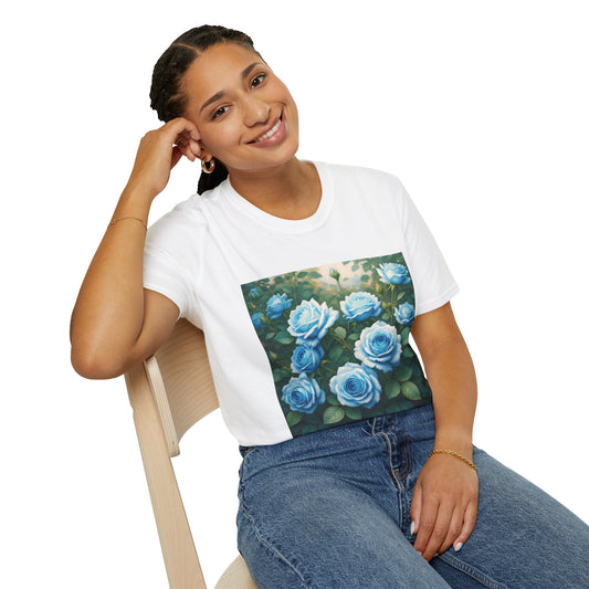 Blue Rose Unisex Softstyle T-Shirt - Floral Graphic Tee for Nature Lovers - Sentiments