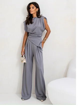 Elegant Women's Summer Two - Piece Set with Wide Pants - Sentiments