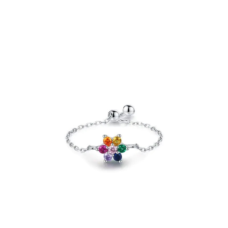 Sterling Silver Multi - Colored Zircon Flower Inlaid Ring - Sentiments