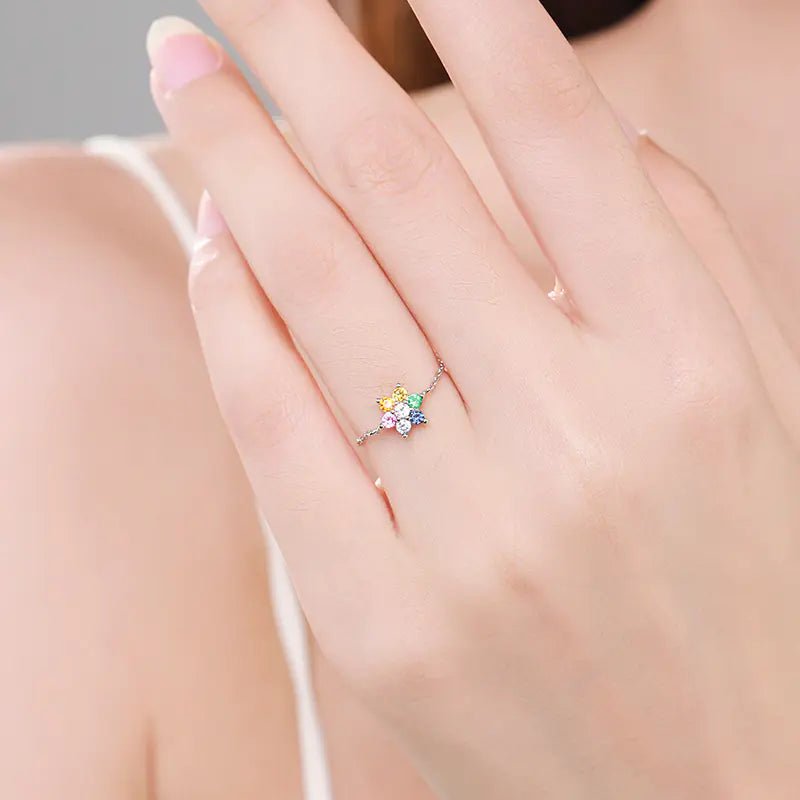 Sterling Silver Multi - Colored Zircon Flower Inlaid Ring - Sentiments